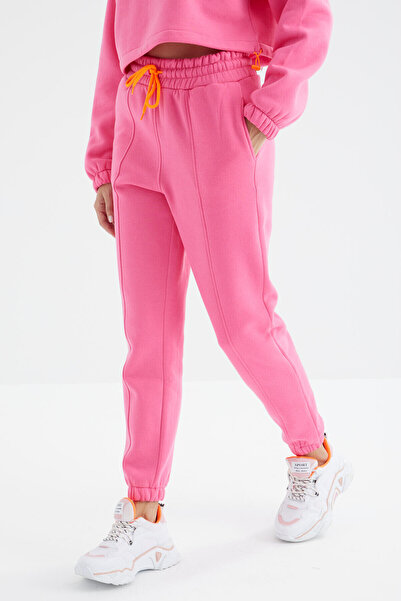 TOMMY LIFE Candy Pink Off-Shoulder Waist Gathered Γυναικεία αθλητική φόρμα με φερμουάρ μισό μήκος - 95321