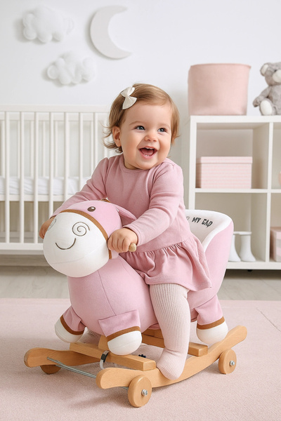 Babyklas Tekerlekli ve Sallanan Peluş Eşek Oyuncak | Pembe