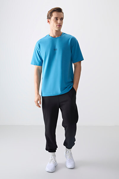 AIR JONES Ανδρικό μπλουζάκι βενζίνης μπλε βαμβακερό χοντρό μαλακό oversize 88373