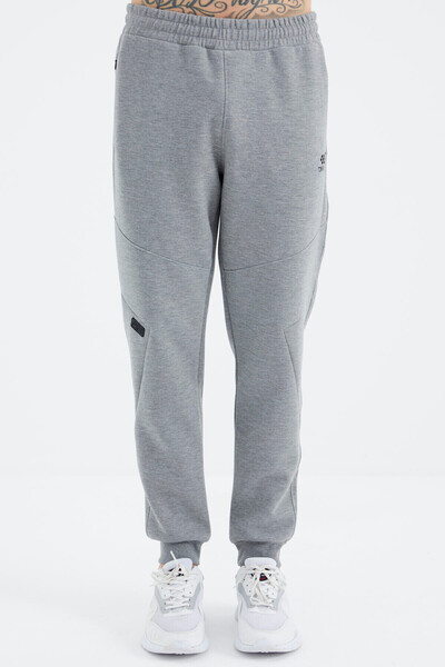 TOMMY LIFE Grey Melange Lace-up Strip Detailed Comfortable Mold Men's Tracksuit Bottom - 82100