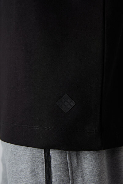 TOMMY LIFE Μαύρο βαμβακερό ανδρικό μπλουζάκι με χοντρή μαλακή υφή Oversize Fit Printed - 88323