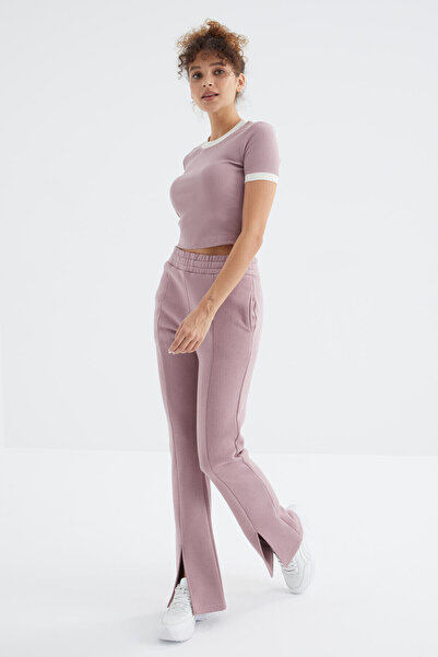 TOMMY LIFE Gül Kurusu Yüksek Bel Ön Yırtmaç Detaylı Yan Cepli Rahat Form Kadı...