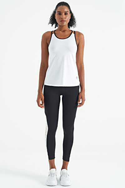 TOMMY LIFE White Double Strap Back Detailed Standard Mold Women's Sports Undershirt - 97258