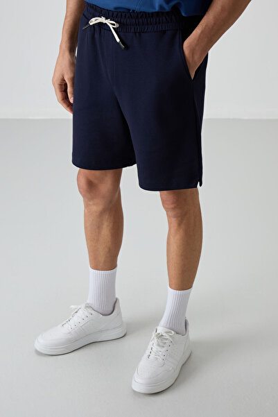 AIR JONES Lacivert Pamuklu Kalın Yumuşak Dokulu Comfort Fit Basic Erkek Şort - 81274