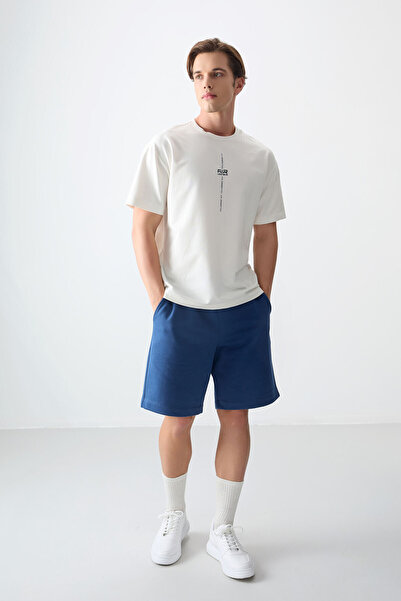 AIR JONES Ecru Cotton Thick Soft Textured Oversize Fit Printed Men's T-Shirt - 88373