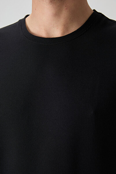 AIR JONES Ανδρικό μπλουζάκι Black Waffle Interlock Surface Texture Oversize Fit Basic - 88379