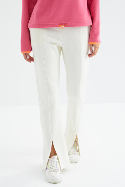 TOMMY LIFE Εκρού ψηλόμεσο μπροστινό σκίσιμο Λεπτομερής πλαϊνή τσέπη Άνετη φόρμα γυναικεία αθλητική φόρμα κάτω - 94625