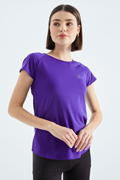 TOMMY LIFE Dark Purple Back Window Short Sleeve Standard Fit O Neck Women's T-Shirt - 97101