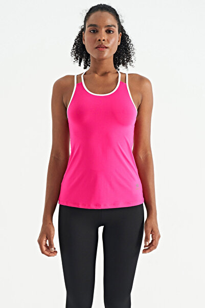 TOMMY LIFE Fuchsia Double Strap Back Detailed Standard Mold Women's Sports Undershirt - 97258