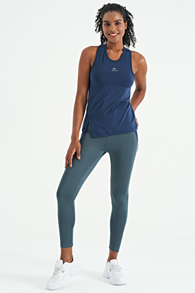 TOMMY LIFE Indigo O Neck Slit Zero Sleeve Women's Sports Undershirt - 97256
