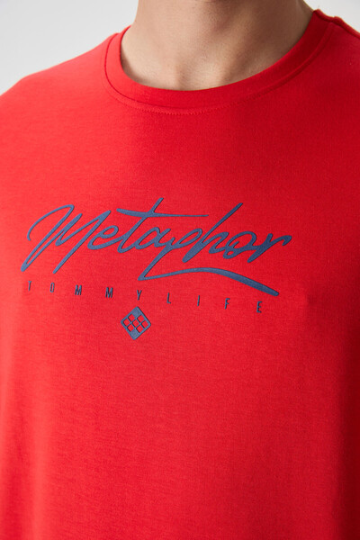 TOMMY LIFE Ανδρικό μπλουζάκι Fiesta-Parlament από βαμβακερό χοντρό μαλακό υφή με στάμπα Oversize Fit - 88320