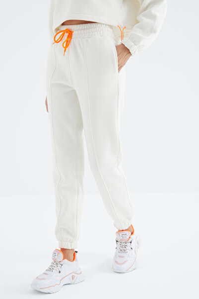 TOMMY LIFE Ecru Off-Shoulder Waist Gathered Half-Length Zippered Oversized γυναικεία φόρμα - 95321