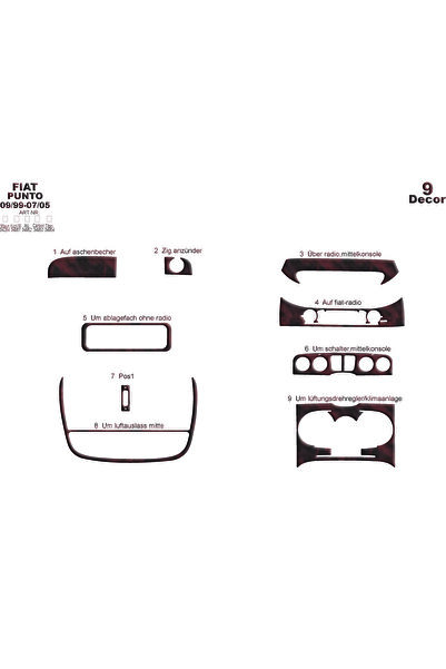 Marscockpitdesign فيات بونتو وحدة التحكم-تورد 1999-2005 9 قطع
