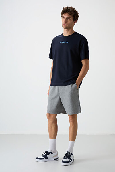 AIR JONES Gri Melanj Pamuklu Kalın Yumuşak Dokulu Comfort Fit Basic Erkek Şort - 81274