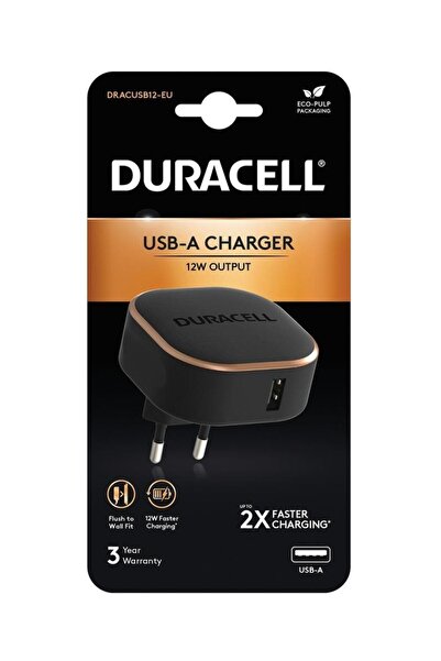 Duracell 12W Telefon / Tablet Şarj Başlığı 1xUSB 5v/2.4A - Siyah