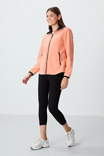 TOMMY LIFE Melon Inside Stand Collar Zippered Comfortable Form Women's Fleece Sweatshirt - 97173