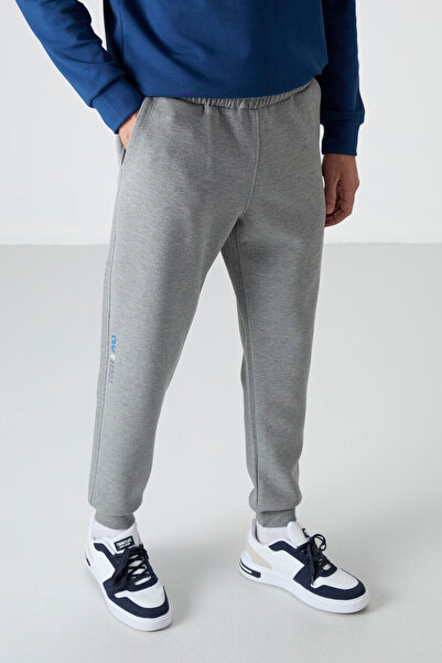 TOMMY LIFE Grey Melange Lace-up Narrow Leg Men's Tracksuit Bottom - 84999