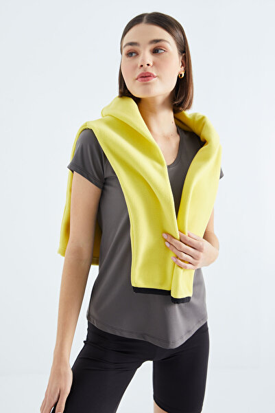 TOMMY LIFE Tricou de damă, gri Basic, cu mânecă scurtă, cu decolteu în V, cu mânecă scurtă, cu decor standard - 97145