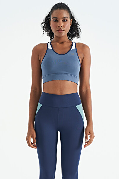 TOMMY LIFE Petrol Renk Bloklu Sırt Baskı Detaylı Dar Kalıp Kadın Büstiyer - 9...