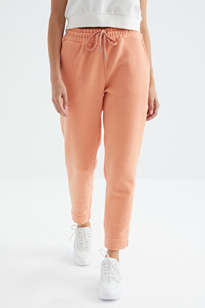 TOMMY LIFE Γυναικείο φλις φούτερ με ψηλόμεσο, άνετο σχήμα, φαρδύ πόδι και τσέπες - 94623