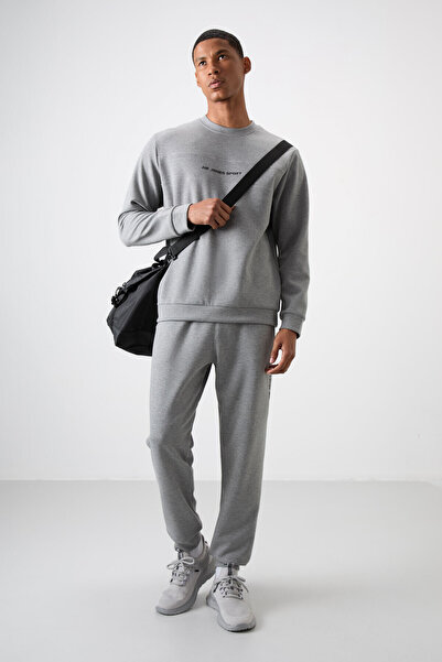AIR JONES Men's Tracksuit Set - Gray Melange, Cotton, Thick Soft Texture, Comfort Fit, Printed - 85253