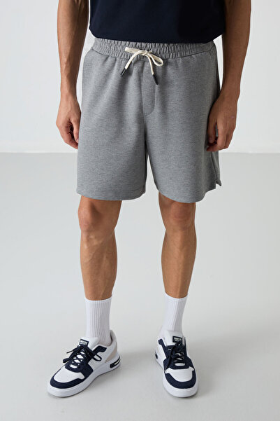 AIR JONES Gri Melanj Pamuklu Kalın Yumuşak Dokulu Comfort Fit Basic Erkek Şort - 81274