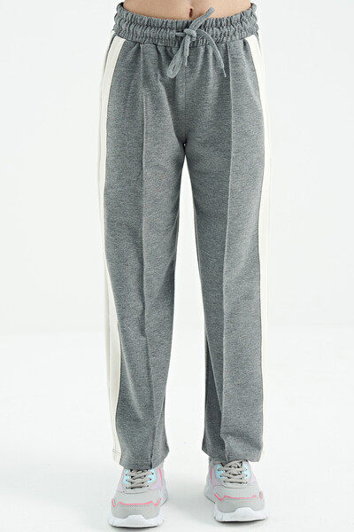 TOMMY LIFE Gri Melanj Yan Bant Detaylı Bağcıklı Rahat Kalıp Geniş Paça Kız Ço...