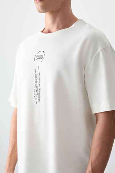 AIR JONES Ecru 100% Cotton Thick Soft Textured Oversize Fit Printed Men's T-Shirt - 88355