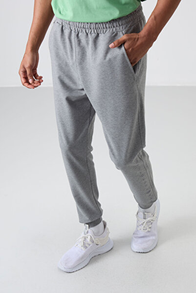TOMMY LIFE Pantaloni de trening pentru bărbați, gri Melange, brodați - bumbac...