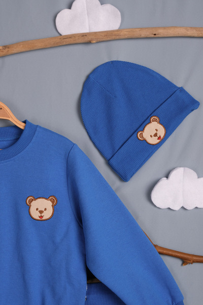 Lamonde Medvídek vyšívaný unisex 3dílný teplákový baret 2-3-4-5 let