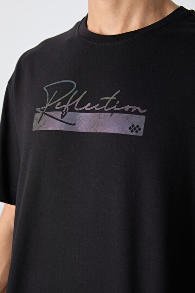 TOMMY LIFE Μαύρο βαμβακερό ανδρικό μπλουζάκι με απαλή υφή και με στάμπα σε μεγάλο μέγεθος - 88334