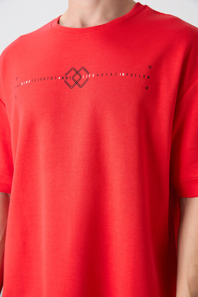 TOMMY LIFE Ανδρικό μπλουζάκι Fiesta, χοντρό βαμβακερό και μαλακό, με στάμπα, υπερμεγέθη, μπλουζάκι - 88323