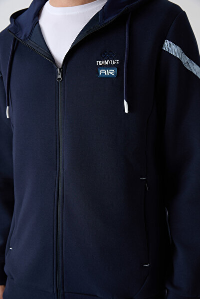 TOMMY LIFE Ανδρική φόρμα αθλητικής φόρμας Indigo Cotton Thick Soft Textured Comfort Fit με στάμπα - 85236