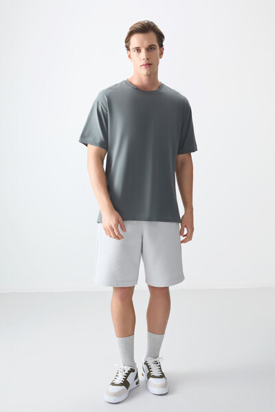 AIR JONES Ανδρικό μπλουζάκι Χακί 100% βαμβακερό χοντρό μαλακό ανάγλυφο Oversize Fit Basic - 88353