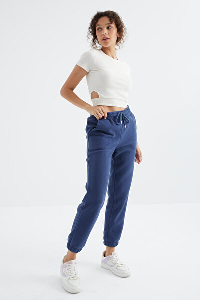 TOMMY LIFE Ψηλόμεσο Indigo Jogger Fleece Γυναικείο Φούτερ - Lace Up - 94622