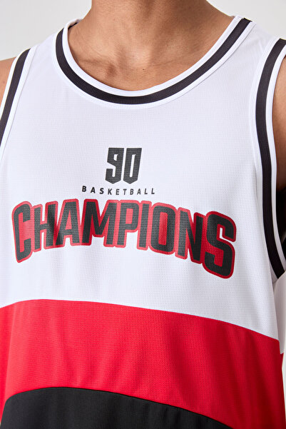 TOMMY LIFE Black Breathable Textured Thin Stretchy Standard Fit Men's Basketball Singlet - 88395