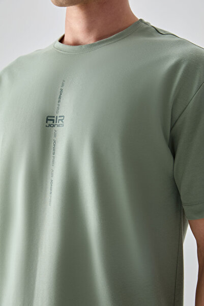 AIR JONES Ανοιχτό πράσινο βαμβακερό παχύ ανδρικό μπλουζάκι με μαλακή υφή εμπριμέ ανδρικό μπλουζάκι - 88373