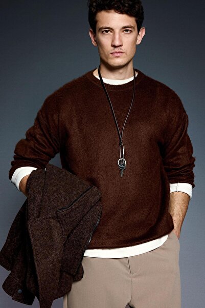 ablukaonline Men's Oversized Soft Textured Sweater Brown