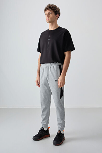 AIR JONES Gri Melanj Yüzeyi Dokulu Standart Fit Nakışlı Erkek Eşofman Alt - 82126