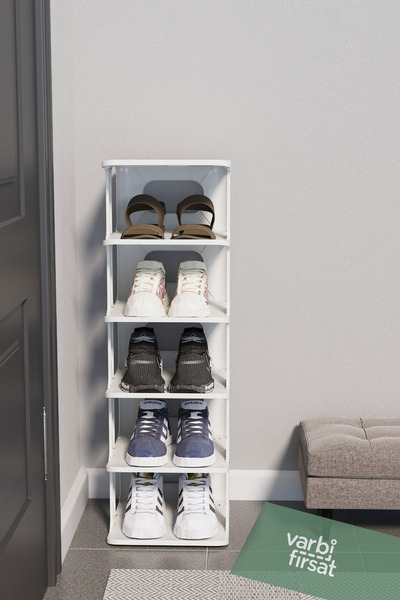Varbifırsat Beyaz 5 Katlı Ayakkabılık - Portatif Ayakkabı Standı