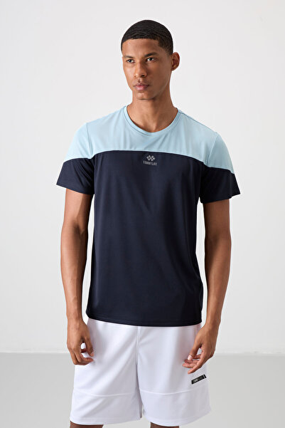 TOMMY LIFE Ανδρικό μπλουζάκι με αναπνεύσιμη υφή Navy Blue με λεπτή ελαστική τ...