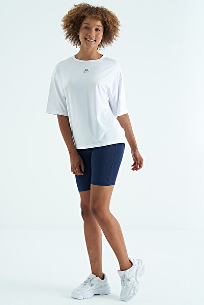TOMMY LIFE White O-Neck Print Detailed Oversize Short Sleeve Women's T-Shirt - 97263