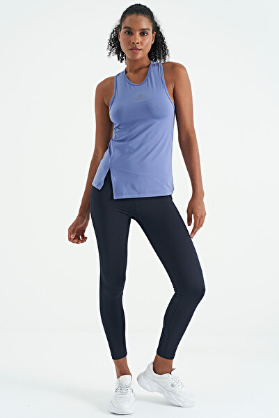 TOMMY LIFE Lilac O Neck Slit Zero Sleeve Women's Sports Undershirt - 97256