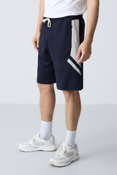 AIR JONES Thick Soft Textured Navy Blue Men's Shorts - Standard Fit, Cotton - 81281