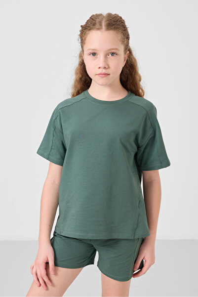 TOMMY LIFE Açık Yeşil Pamuklu Yumuşak Dokulu Standart Fit Basic Kız Çocuk Şort Takım - 75184