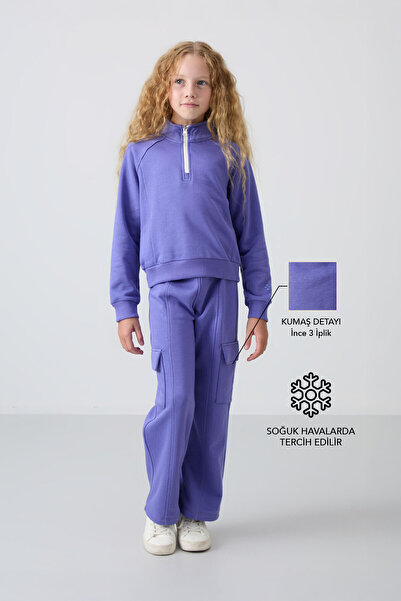 TOMMY LIFE Eflatun Pamuklu İçi Tüylü Yumuşak Dokulu Standart Fit Nakışlı Kız ...