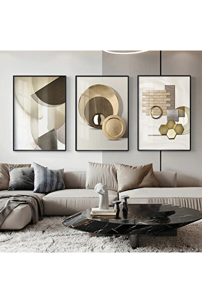 KOLAJTASARIM Modern Geometrik Desenli Metal Çerçeveli Üçlü Tablo Takımı