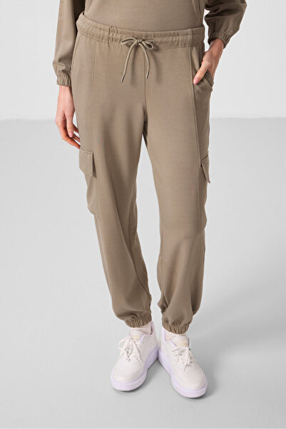 TOMMY LIFE Σκούρο μπεζ μαλακό γιακά με χτένισμα με κρυφό φερμουάρ Oversize γυναικεία αθλητική φόρμα