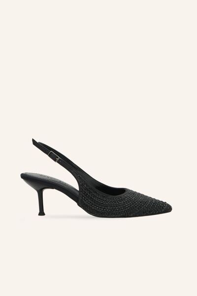 MARCATELLI Siyah Saten Taşlı Topuklu Ayakkabı