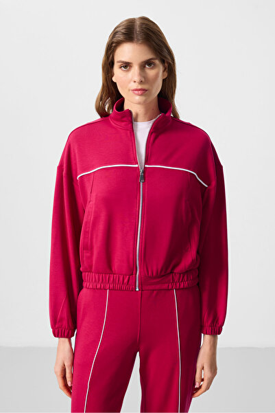 TOMMY LIFE Viva Red Soft Textured Stand Collar Oversize Elastic Γυναικεία αθλητική φόρμα - 95349